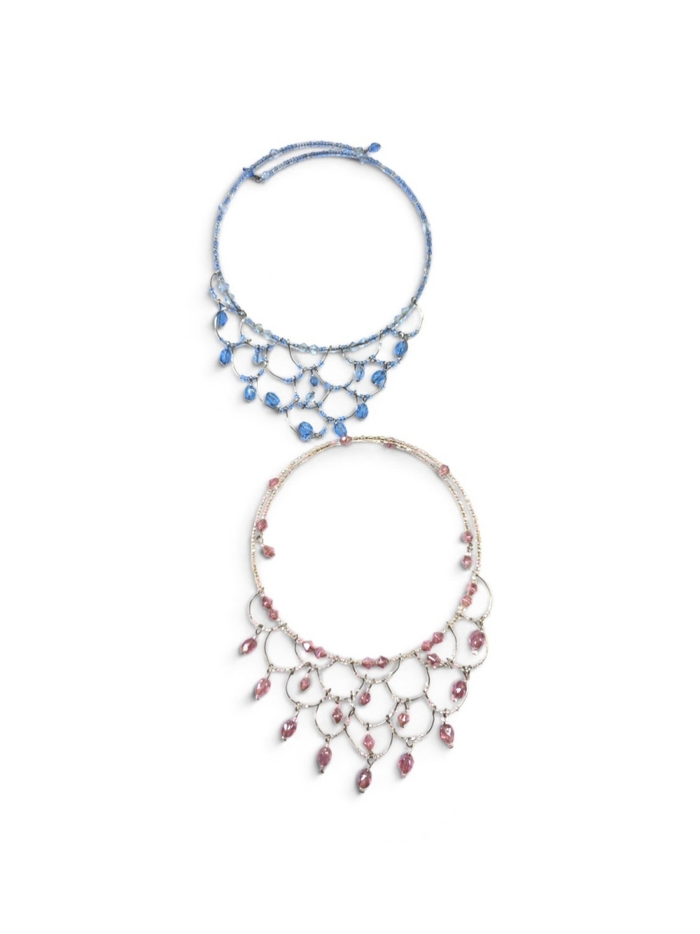 Pink and Blue Beaded Bib Necklace Chokers Boho Women Jewelry